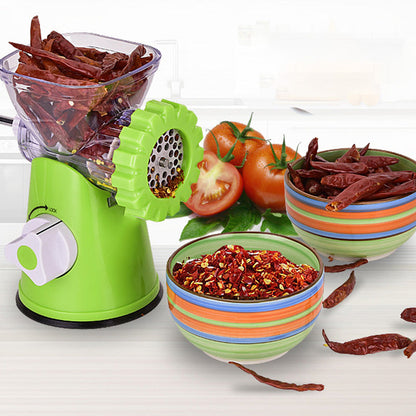 Makkaran täyttölaite, jossa on sisäänrakennettu lihamylly