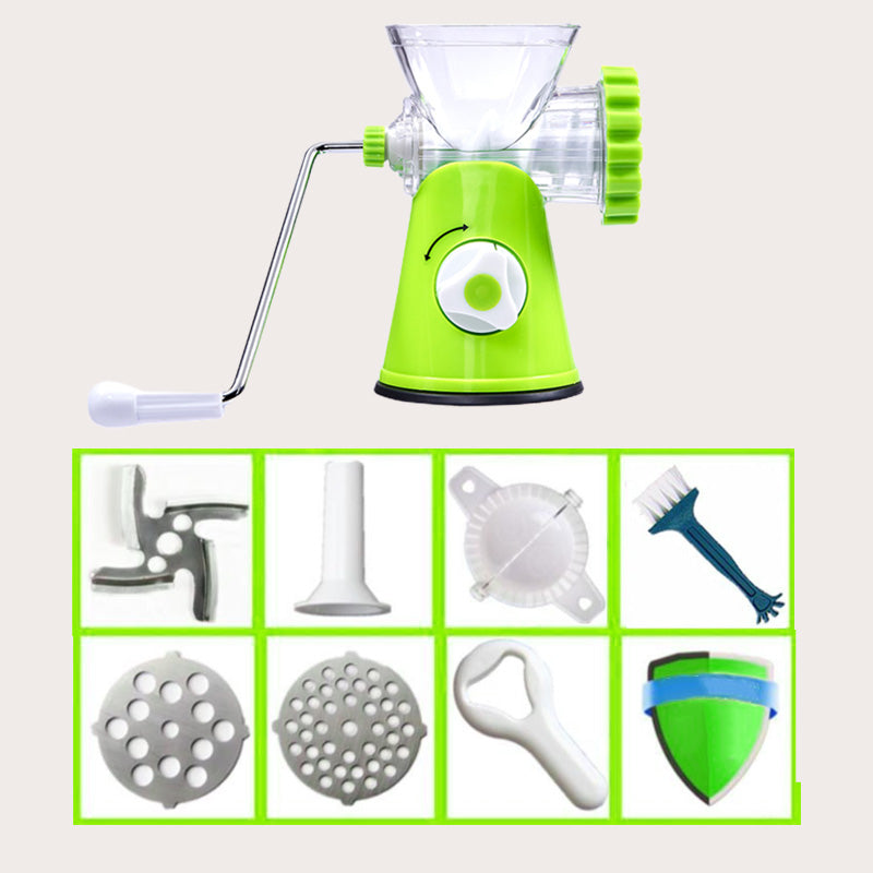 Makkaran täyttölaite, jossa on sisäänrakennettu lihamylly