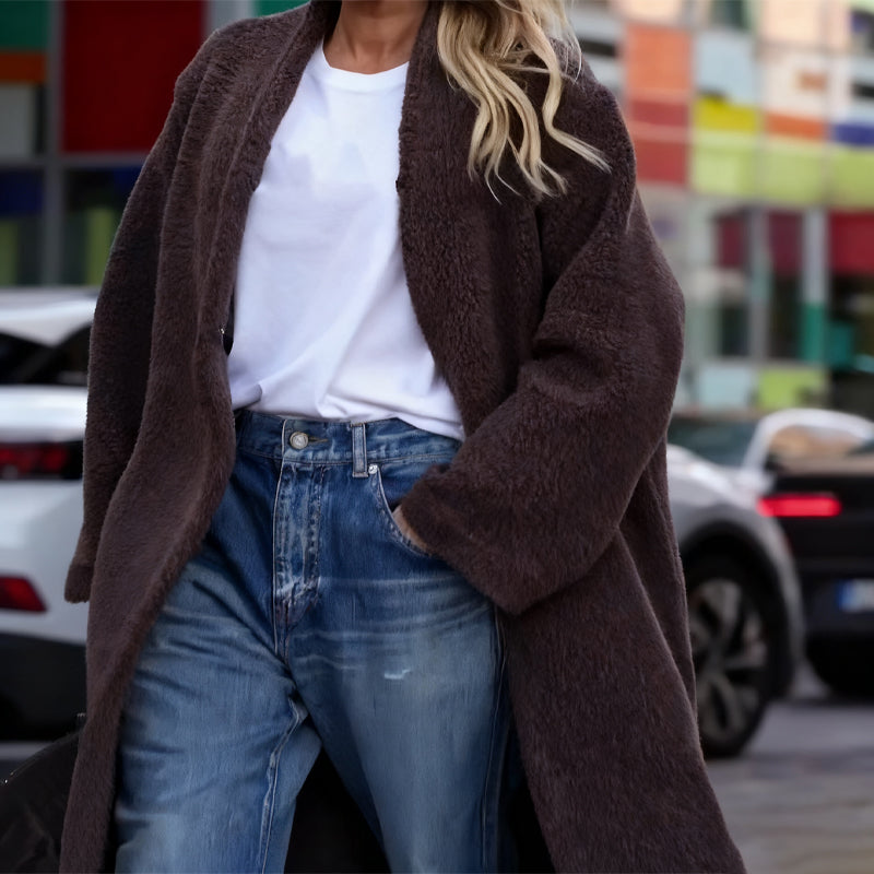 Monipuolinen Retro Ruskea Karvainen Pitkä Takki